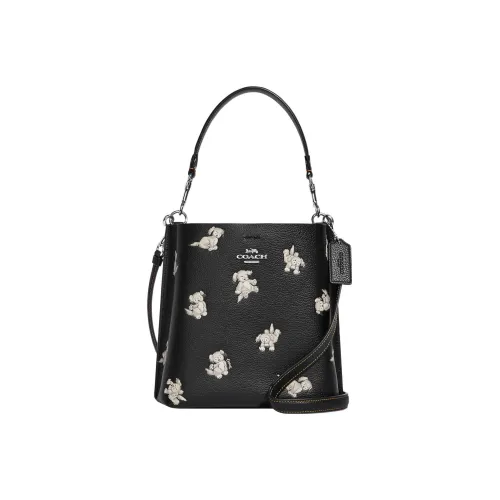 COACH Mollie Leather Bucket Bag, Handbag, Shoulder Bag, Crossbody Bag Trumpets Women's Black
