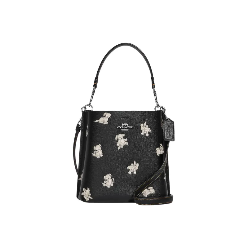 COACH Mollie Leather Bucket Bag, Handbag, Shoulder Bag, Crossbody Bag Trumpets Women's Black-0