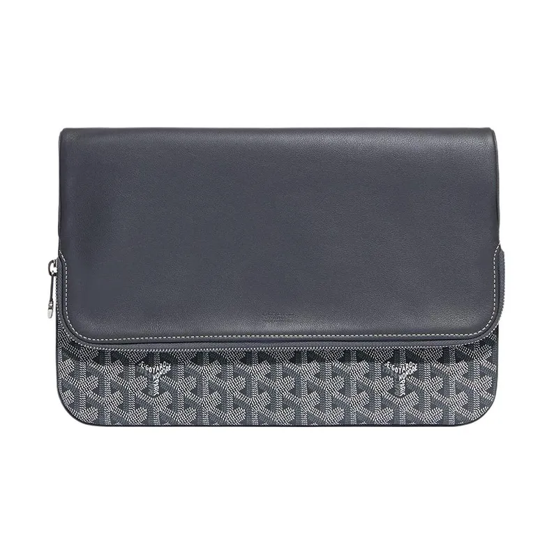 GOYARD Sainte-Marie Canvas With Calfskin Clutch Large Size Unisex Gray-0