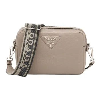 PRADA Leather Camera Bag Shoulder Bag Crossbody Bag Women's Light Gray