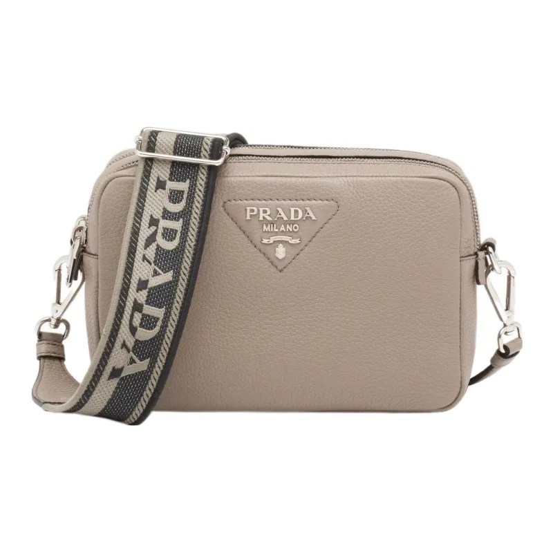 PRADA Leather Camera Bag Shoulder Bag Crossbody Bag Women's Light Gray-0