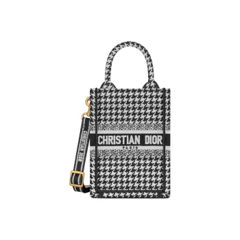 DIOR BookTote Embroidery Cell Phone Pouch Mini Women's Black & White