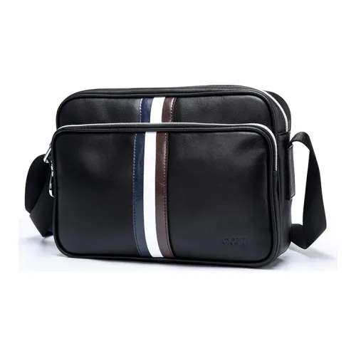 GOLF Genuine Leather Top Grain Cow Leather Sling Bag Fanny Pack Crossbody Bag Shoulder Bag Small Size Men's Black