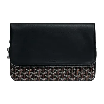 GOYARD Sainte-Marie Canvas With Calfskin Clutch Large Size Unisex Black