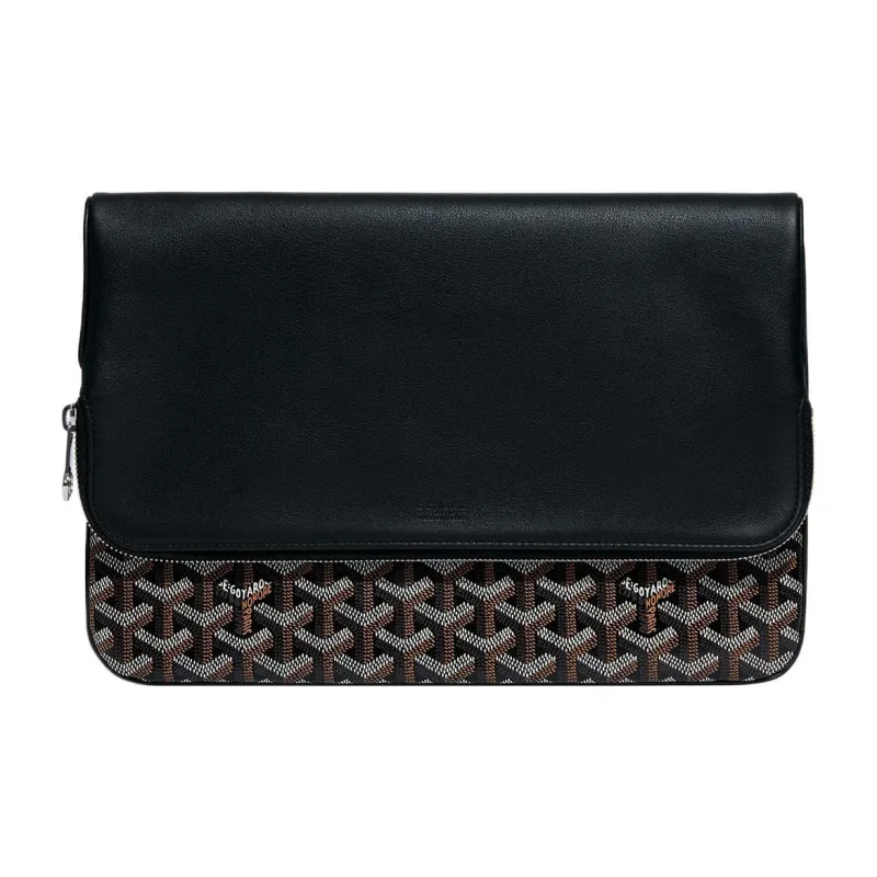 GOYARD Sainte-Marie Canvas With Calfskin Clutch Large Size Unisex Black-0