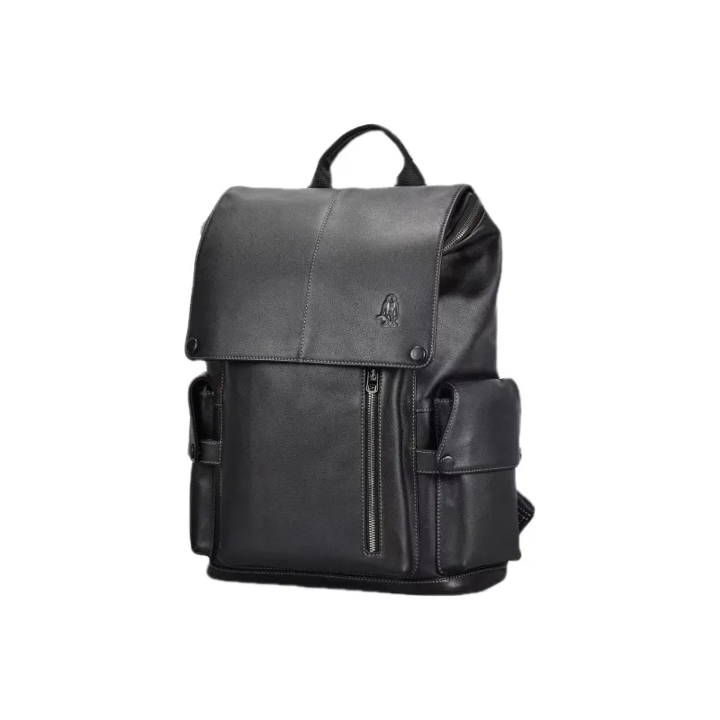 Hush Puppies Top Grain Cow Leather Backpack Large Size Men's Black-6