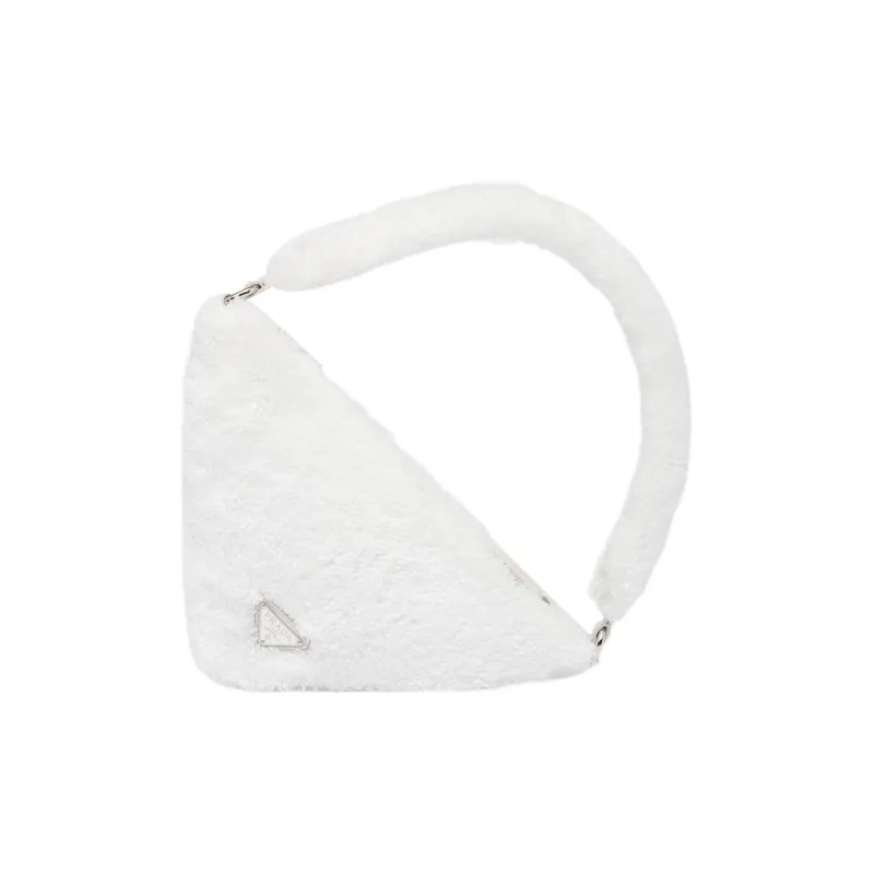 PRADA Fabric Triangle Bag Handbags Women's White/Black-4