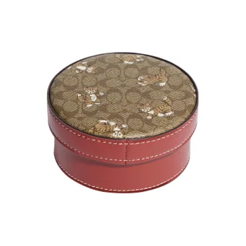 COACH Iconic Coated Canvas With Smooth Leather Coin Purse Makeup Case Mini Women's Khaki