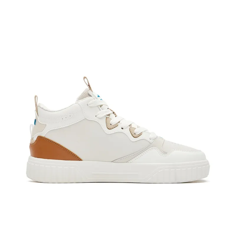 Erke Dots Mid-Top Skateboard Shoes Men's White Warm Linen-1