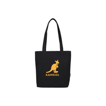 KANGOL Canvas Shopping Bag, Canvas Bag, Tote Bag, Shoulder Bag Large Size Unisex Black/Ecru