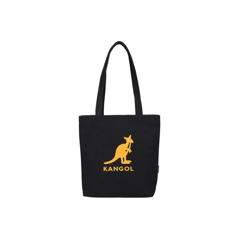 KANGOL Canvas Shopping Bag, Canvas Bag, Tote Bag, Shoulder Bag Large Size Unisex Black/Ecru-0