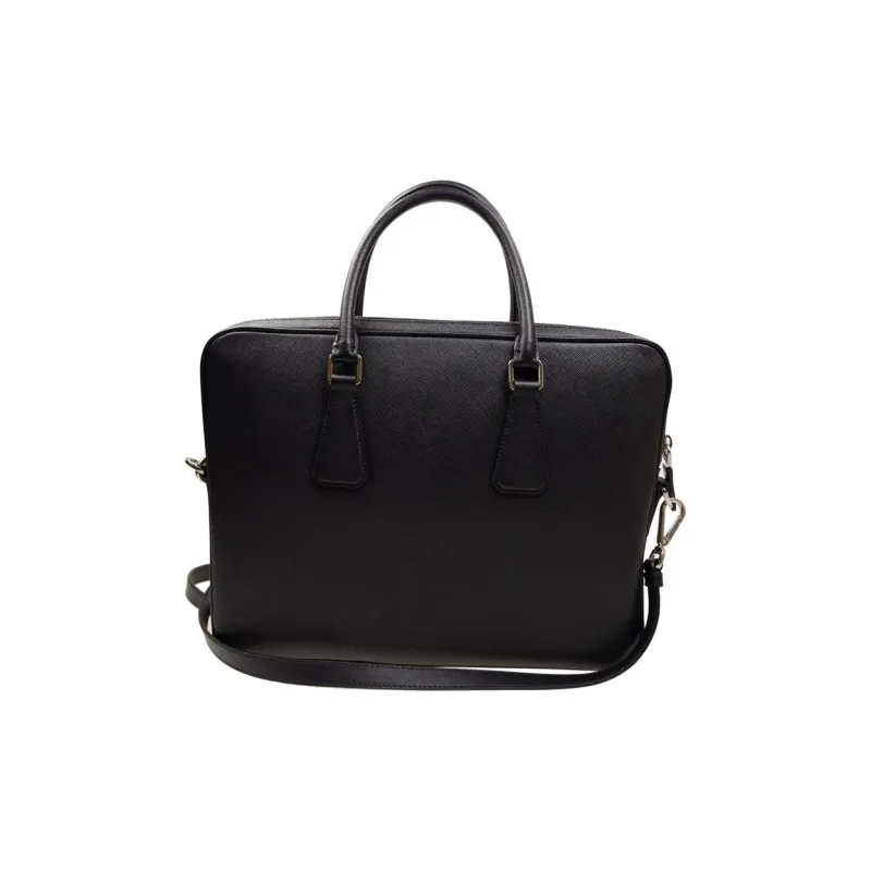 PRADA Saffiano Leather Portable One Shoulder Crossbody Briefcase Men's Black-1