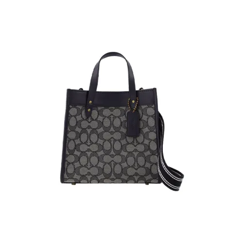 COACH Field Fabric With Leather Tote Bag, Shopping Bag, Shoulder Bag, Crossbody Bag, Handbag Women's Marine Blue