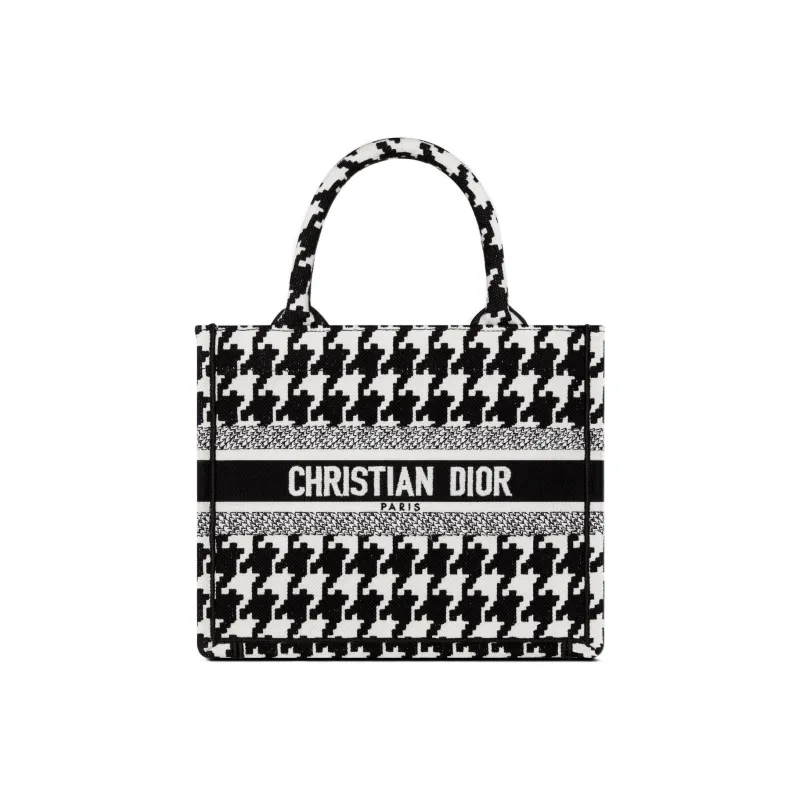 DIOR BookTote Embroidery Tote Bag Shopping Bag Handbag Small Size Women's Black/White-0