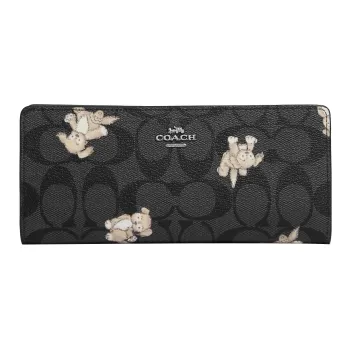 COACH Slim Wallet Iconic Coated Canvas With Smooth Leather Card Holder Wallet Regular Women's Black
