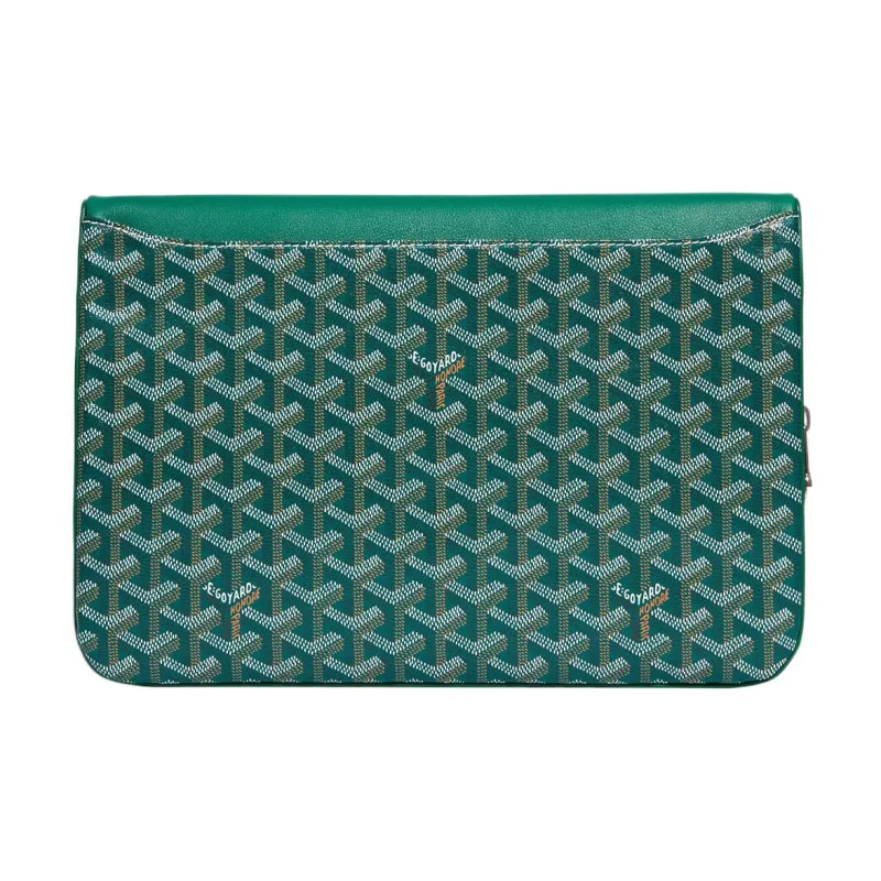 GOYARD Sainte-Marie Canvas With Calfskin Clutch Large Size Unisex Green-1