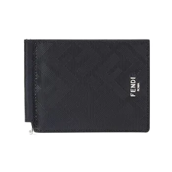 FENDI Calfskin Card Holder Wallet Men's Black