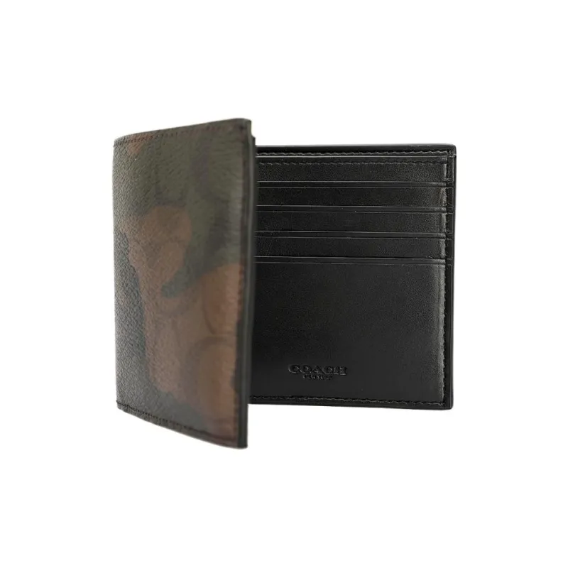 COACH Boxed Leather Card Holder Wallet Men's Brown Black-2