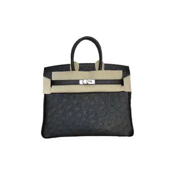 HERMES Birkin Ostrich Leather Birkin Bag Handbags Women's Noir Black