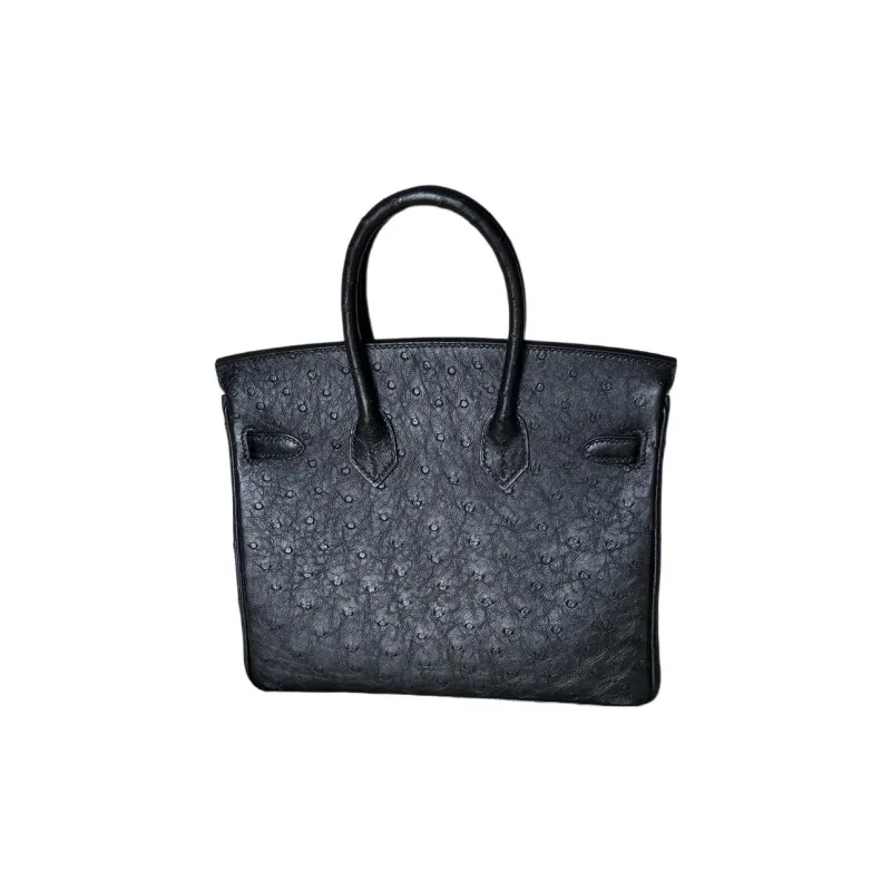 HERMES Birkin Ostrich Leather Birkin Bag Handbags Women's Noir Black-1