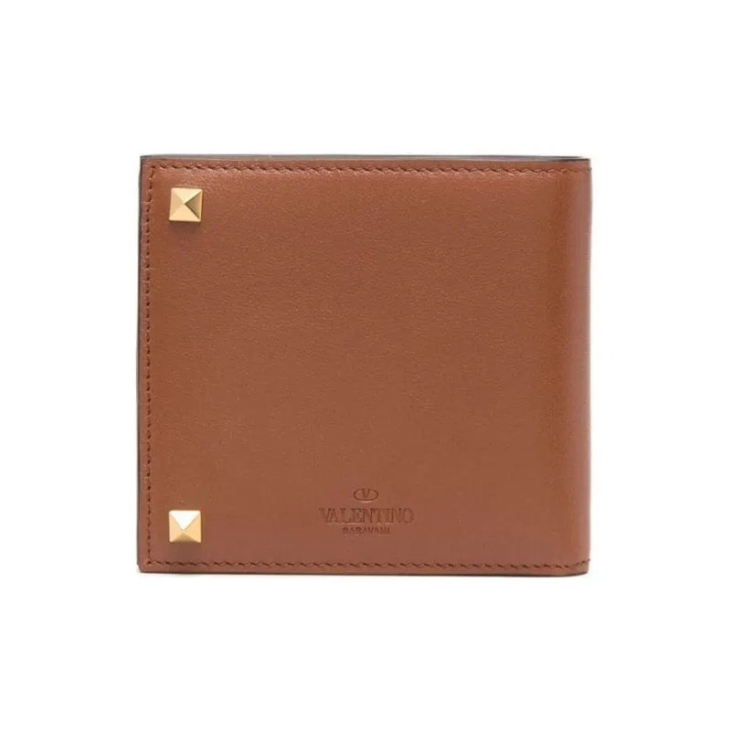 Valentino Calfskin Card Holder, Wallet Men's Brown-1