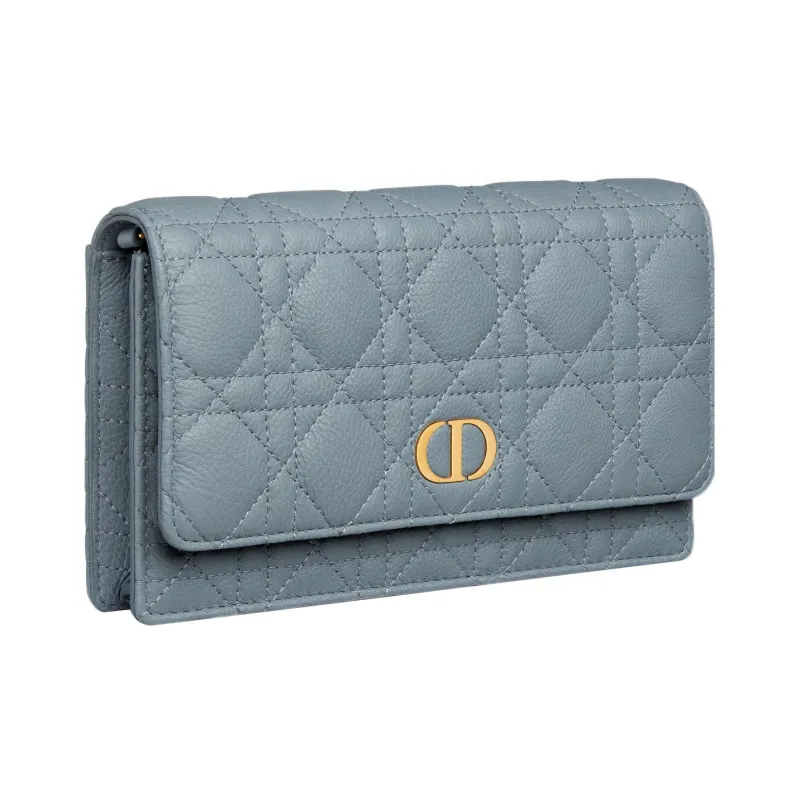 DIOR Caro Cow Leather One Shoulder Crossbody Clutch Women's Powder Blue-1