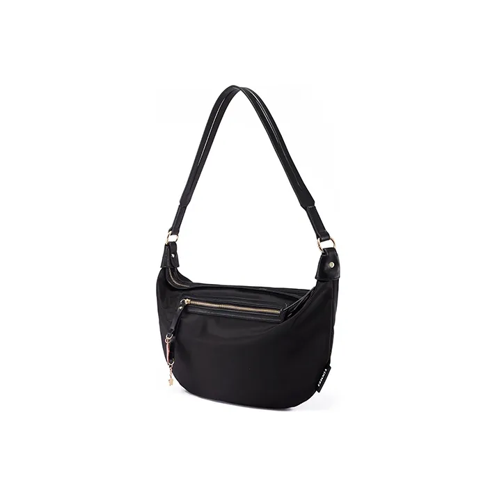 Sound For Life Nylon Dumpling Bag, Shoulder Bag, Sports Bag, Crossbody Bag Women's Ecru/Black-6