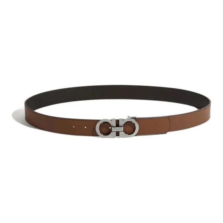 FERRAGAMO Cow Leather Belt Unisex Brown Black Width 3.5cm-2