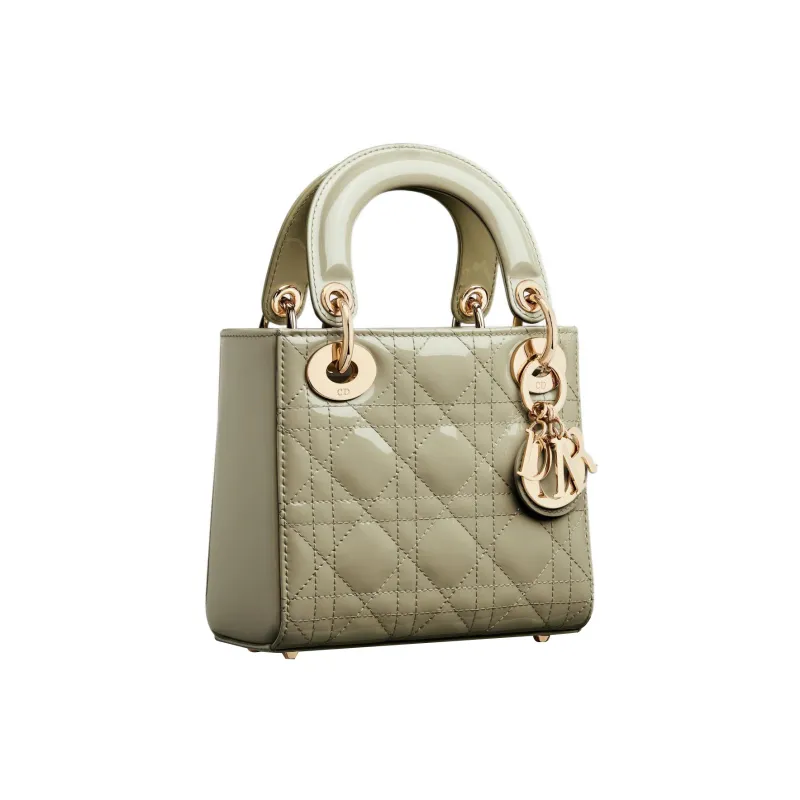 DIOR Lady Dior Patent Leather Cowhide Daisie Bag Shoulder Bag Crossbody Bag Handbag Mini Women's Gray Green-1