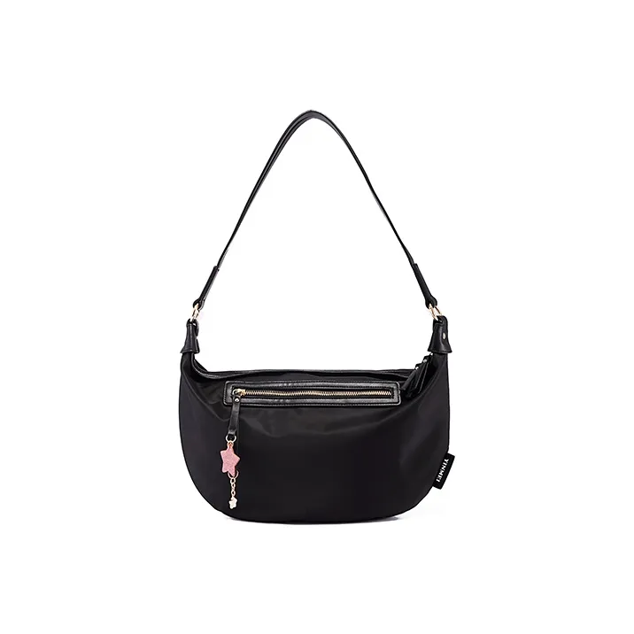 Sound For Life Nylon Dumpling Bag, Shoulder Bag, Sports Bag, Crossbody Bag Women's Ecru/Black-5