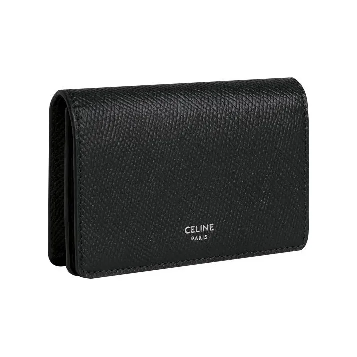 CELINE Grained Calfskin Business Card Holder Card Case Men's Black-2