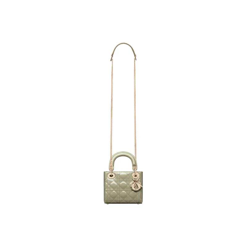 DIOR Lady Dior Patent Leather Cowhide Daisie Bag Shoulder Bag Crossbody Bag Handbag Mini Women's Gray Green-4