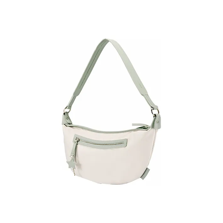 Sound For Life Nylon Dumpling Bag, Shoulder Bag, Sports Bag, Crossbody Bag Women's Ecru/Black-1