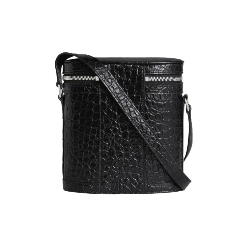CELINE Crocodile Pattern Embossed Cow Leather Messenger Bag Crossbody Bag Shoulder Bag Men's Black-2