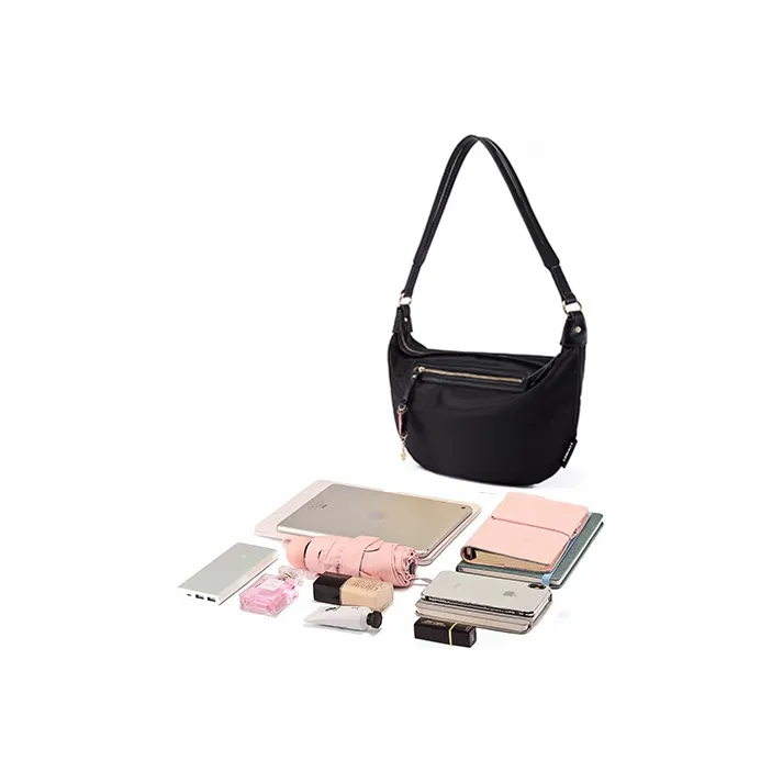 Sound For Life Nylon Dumpling Bag, Shoulder Bag, Sports Bag, Crossbody Bag Women's Ecru/Black-8