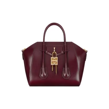 Givenchy Mini Antigona Lock Bag In Box Leather Oxblood Red