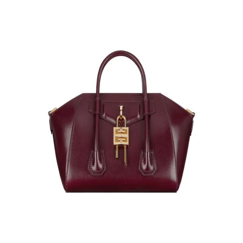 Givenchy Mini Antigona Lock Bag In Box Leather Oxblood Red-0