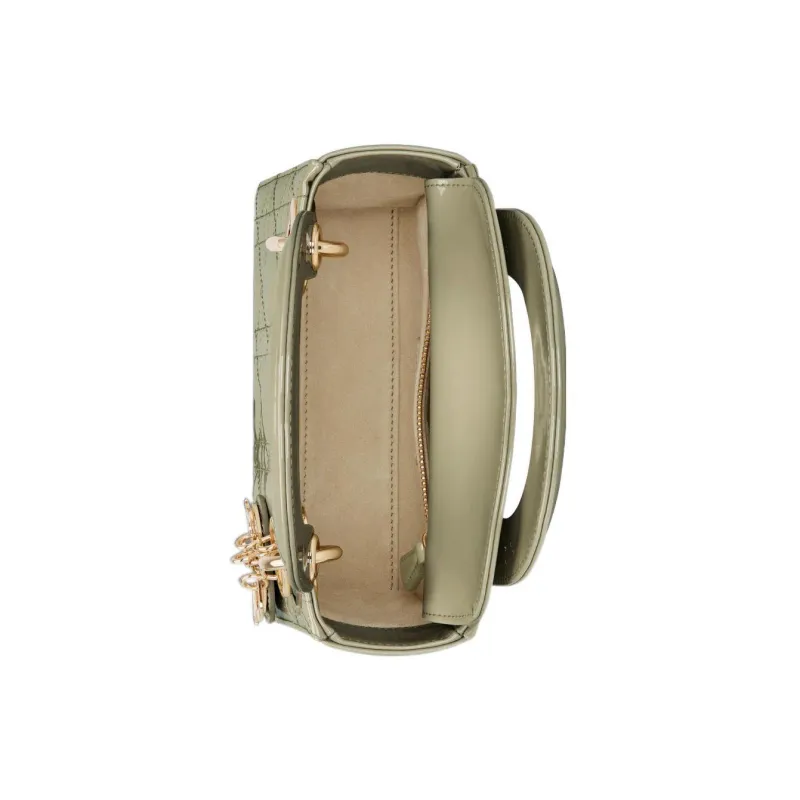 DIOR Lady Dior Patent Leather Cowhide Daisie Bag Shoulder Bag Crossbody Bag Handbag Mini Women's Gray Green-3