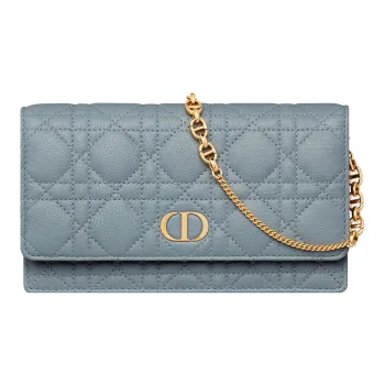 DIOR Caro Cow Leather One Shoulder Crossbody Clutch Women's Powder Blue