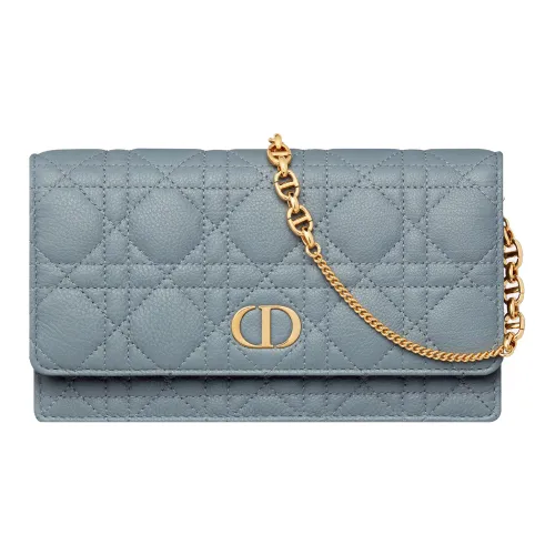 DIOR Caro Cow Leather One Shoulder Crossbody Clutches Women's Powder Blue