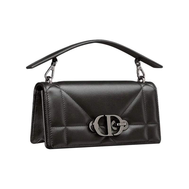 DIOR 30 Montaigne Wicker Pattern Sheepskin Portable One Shoulder Crossbody Clutches Women's Black-1