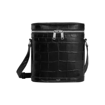 CELINE Crocodile Pattern Embossed Cow Leather Messenger Bag Crossbody Bag Shoulder Bag Men's Black