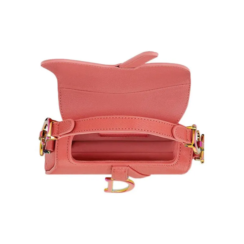 DIOR Sheepskin Saddle Bag Shoulder Bag Crossbody Bag Handbag Extra Mini Women's Ash Coral Pink-3