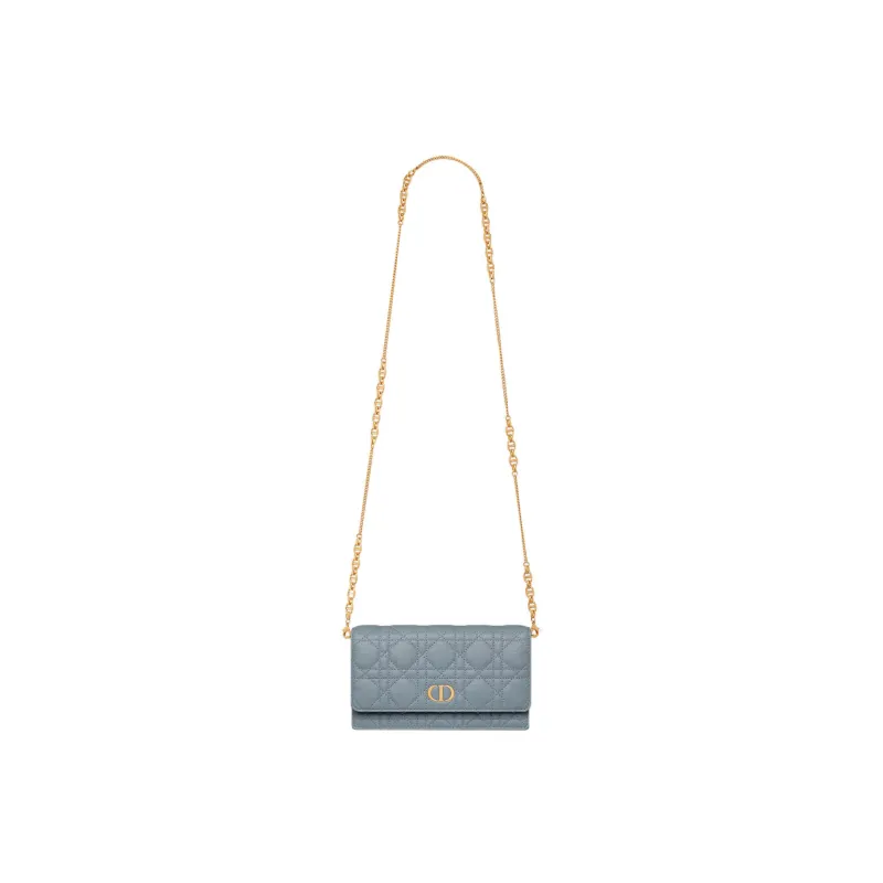 DIOR Caro Cow Leather One Shoulder Crossbody Clutch Women's Powder Blue-4