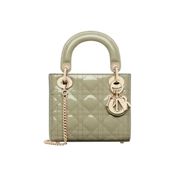DIOR Lady Dior Patent Leather Cowhide Daisie Bag Shoulder Bag Crossbody Bag Handbag Mini Women's Gray Green
