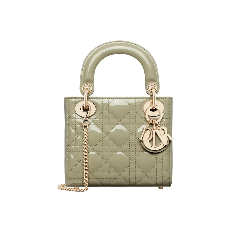 DIOR Lady Dior Patent Leather Cowhide Daisie Bag Shoulder Bag Crossbody Bag Handbag Mini Women's Gray Green-0