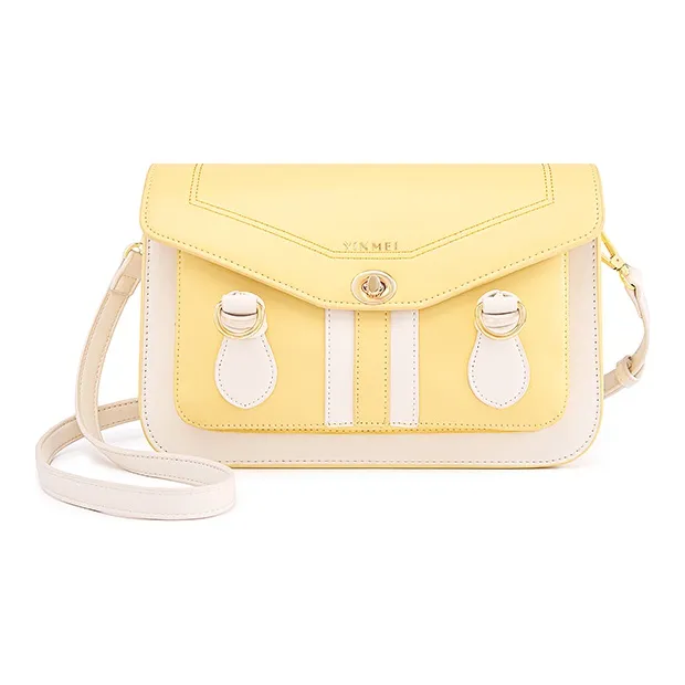 Sound For Life PU Shoulder Bag Satchel Bag Messenger Bag Shoulder Bag Medium Size Women's Ecru/Yellow-4