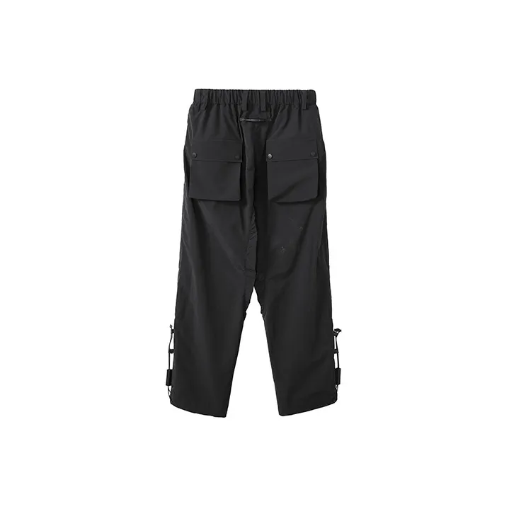 NORVINCY Western Elastic String Elastic Cuff Patch Pocket Casual Pants Unisex Black-2