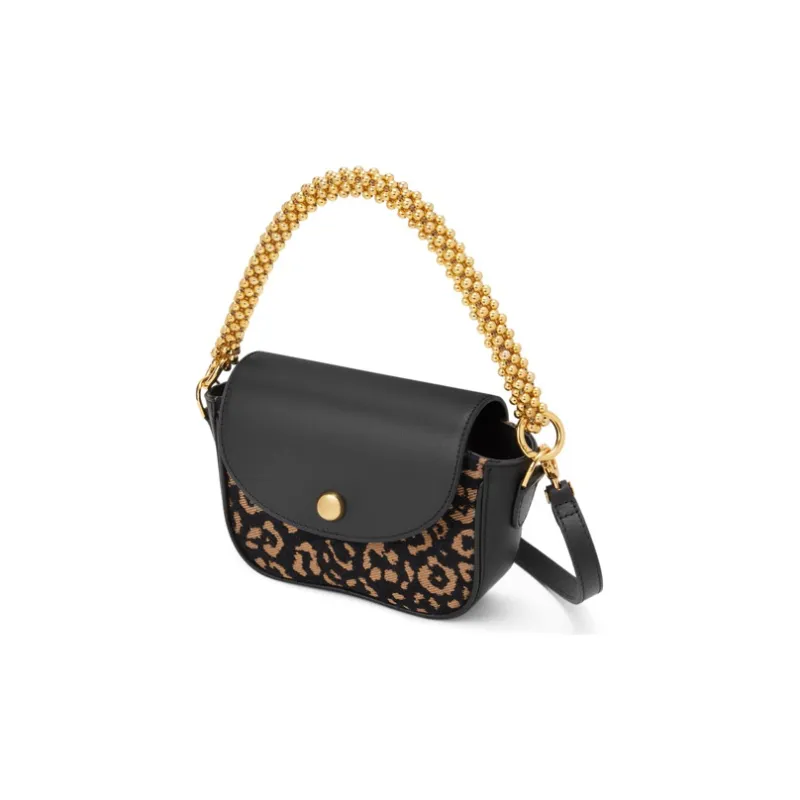 CHARLES&KEITH Cow Leather Envelope Bag, One Shoulder Handbag Women's Sand/Animal Print Black Brown-7