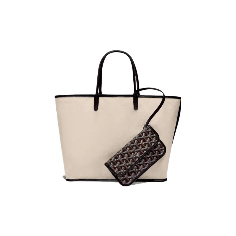 GOYARD Saint Louis Canvas With Calfskin Tote Bag Shopping Bag Handbag Shoulder Bag Small Size Unisex Black-1